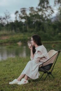 lake, woman, tea, portrait, nature, lakeside